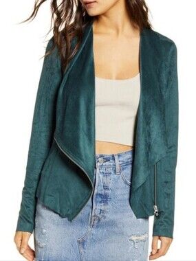 Blanknyc Green Drape Front Faux Suede Jacket